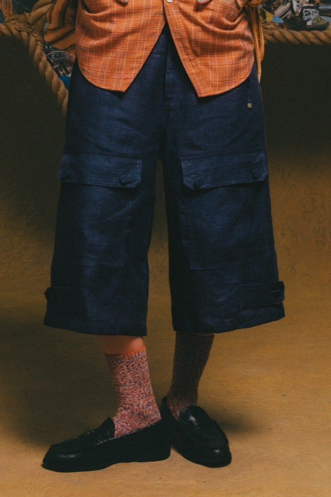 Linen Brade Buggy Shorts【NVY】