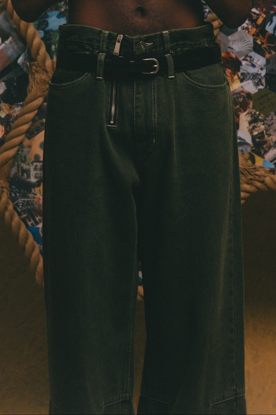 Two Zips Straight Wide Denim【GRN】