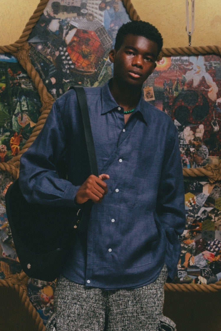 Linen Hooded Panel Shirt【NVY】