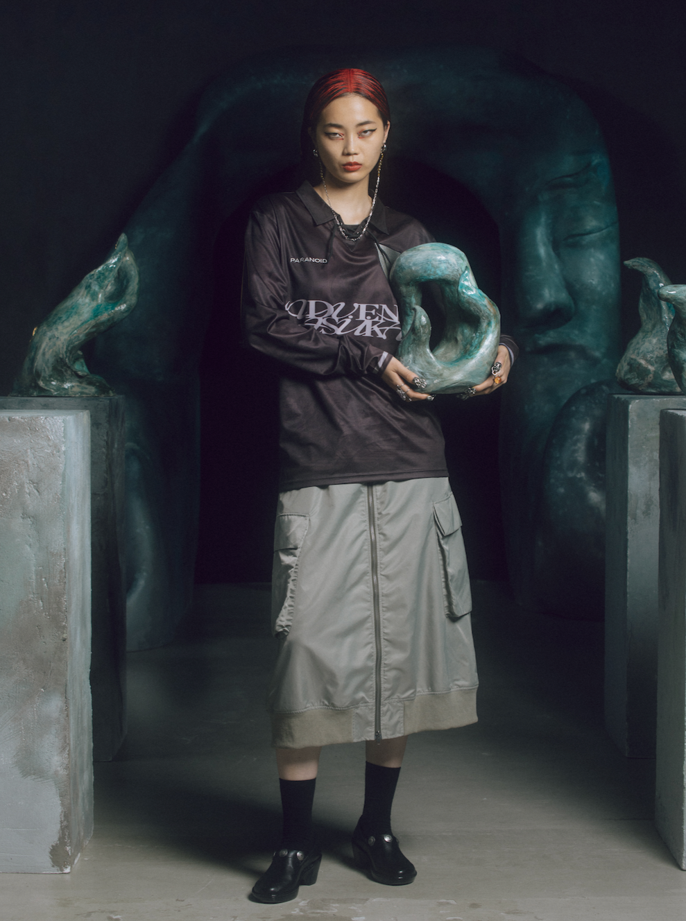 Nylon Rib Skirt 【Gray】