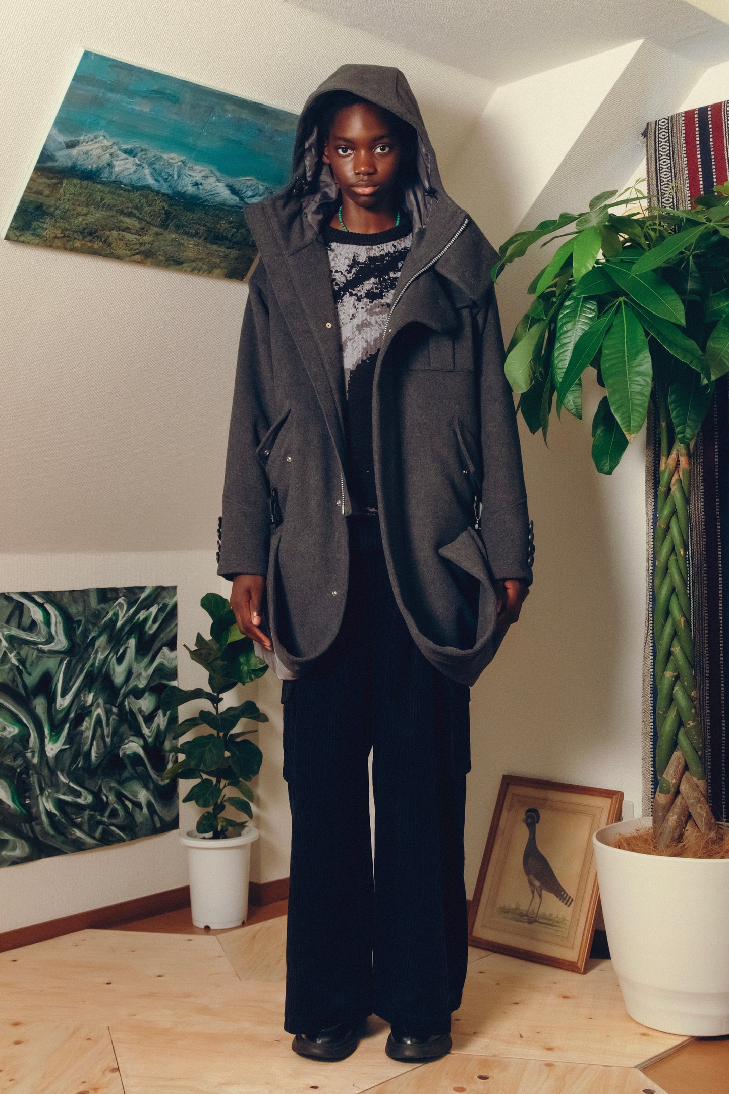 Hooded Long Coat【GRY】