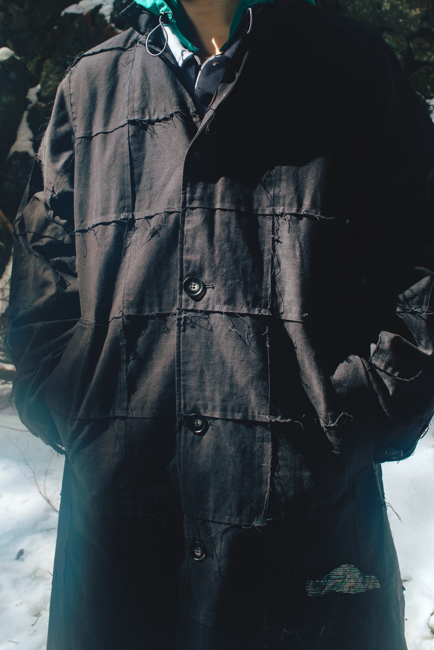STAND COLLAR PATCHWORK COAT