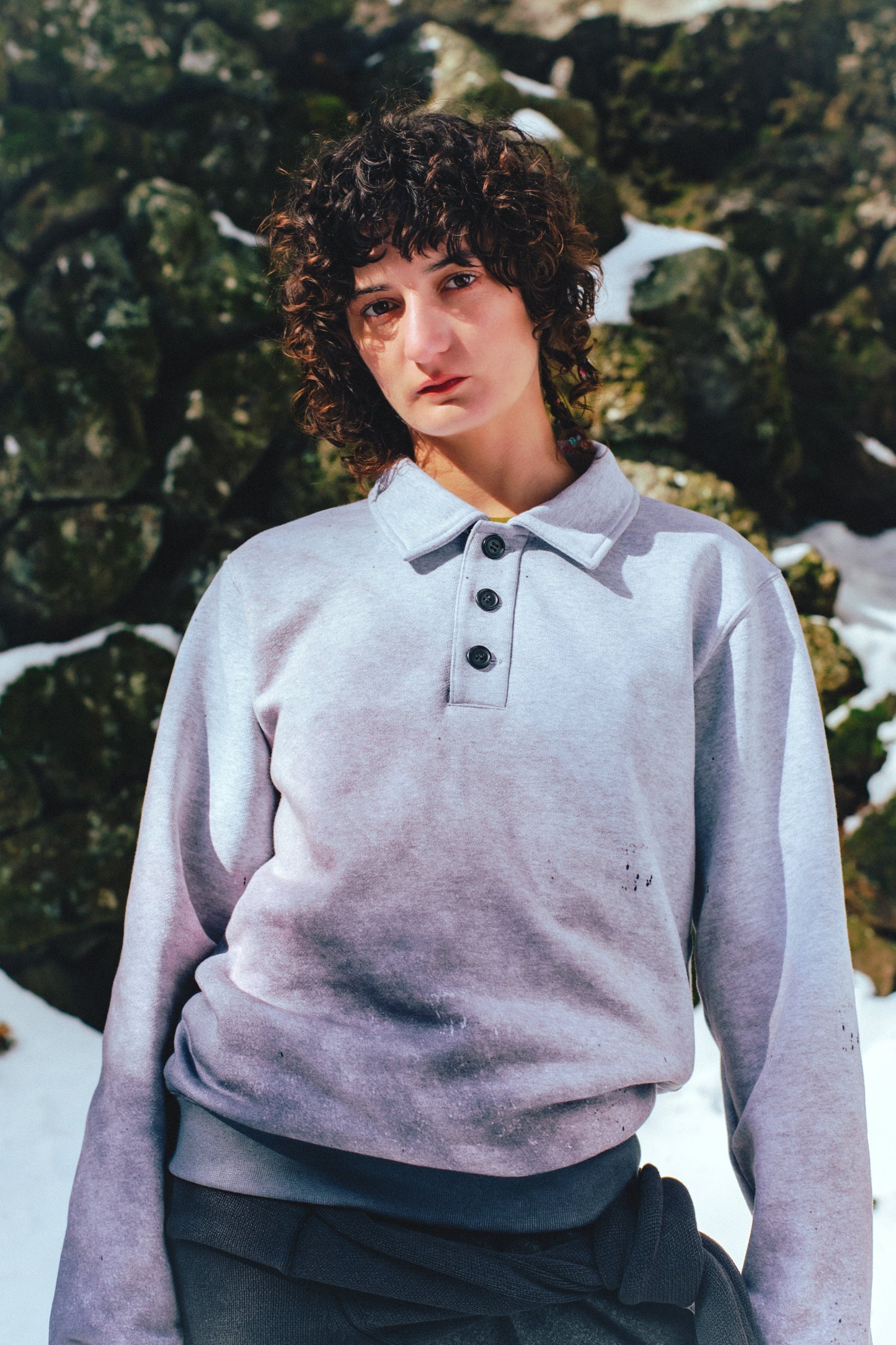 GRADATION HOODED POLO SWEATER