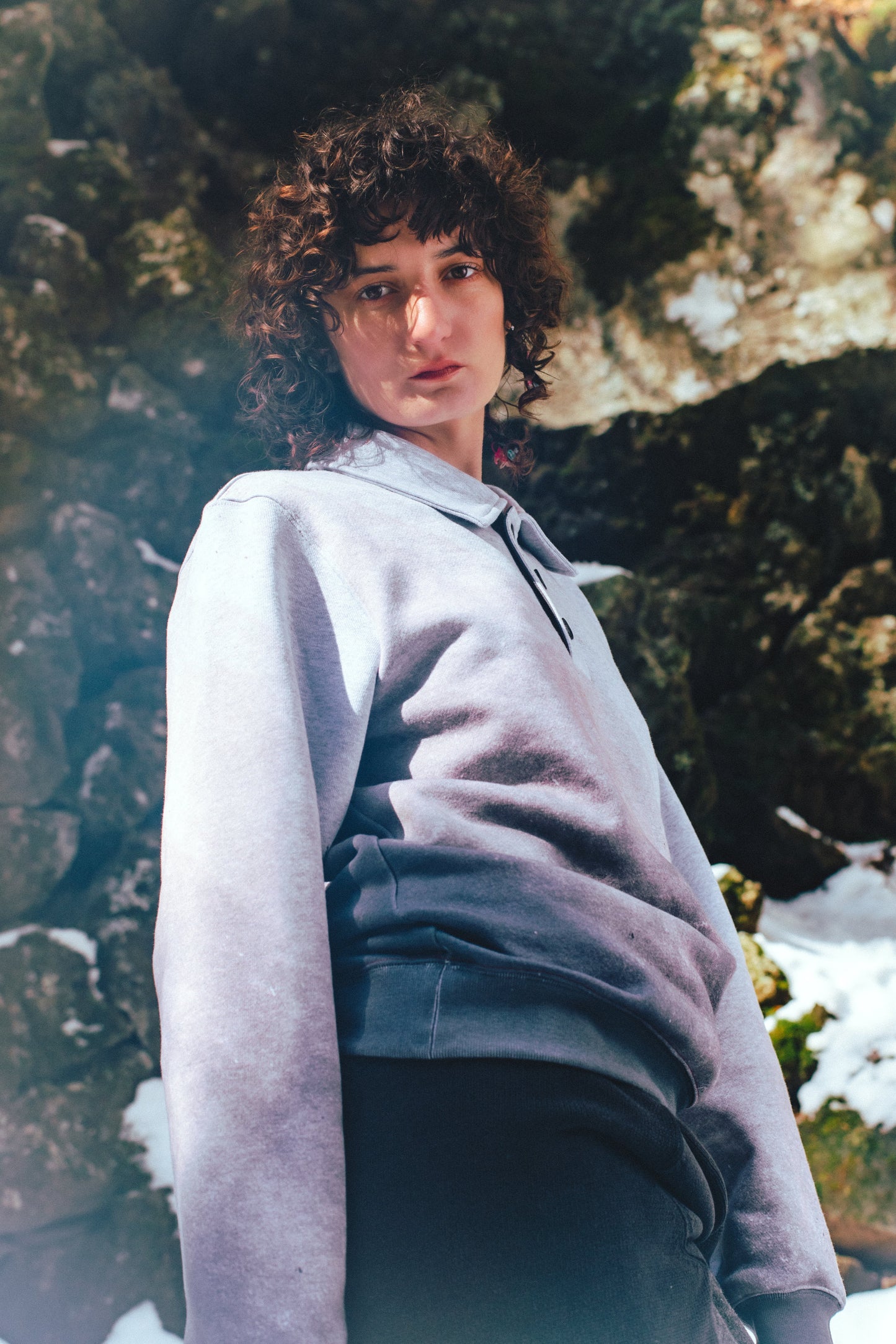 GRADATION HOODED POLO SWEATER