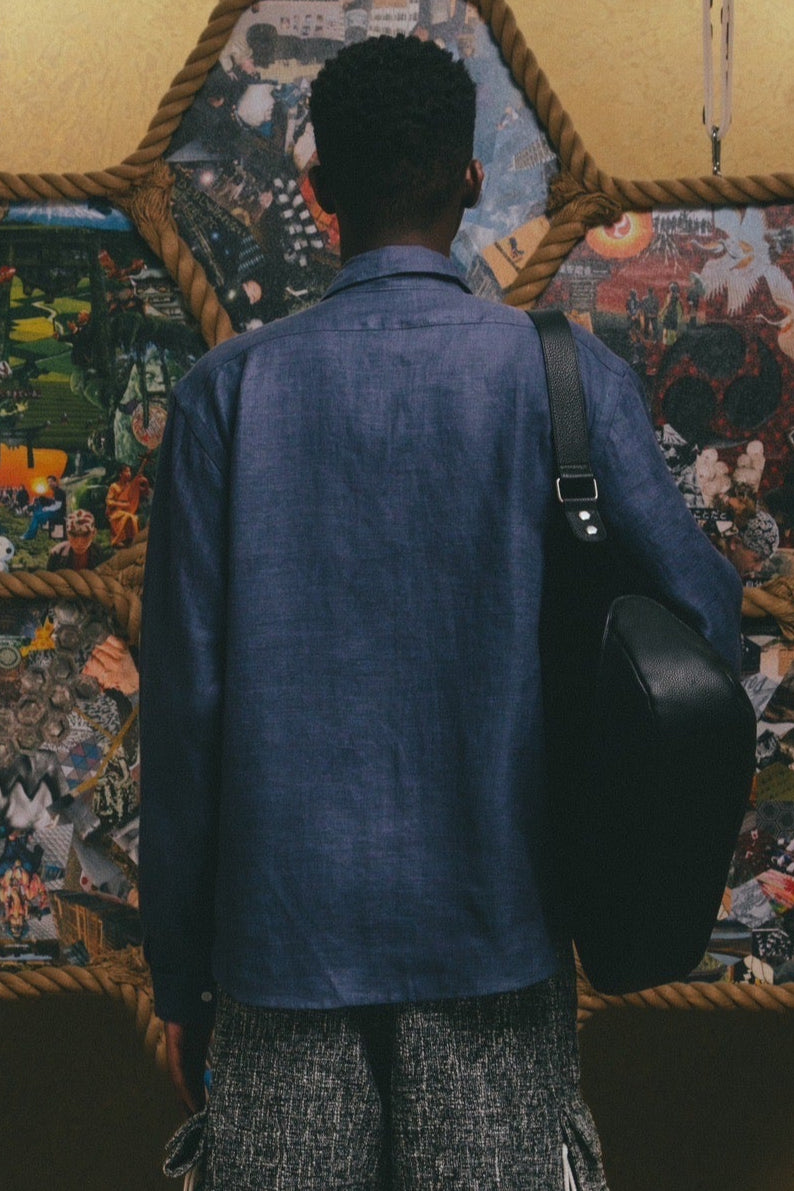 Linen Hooded Panel Shirt【NVY】