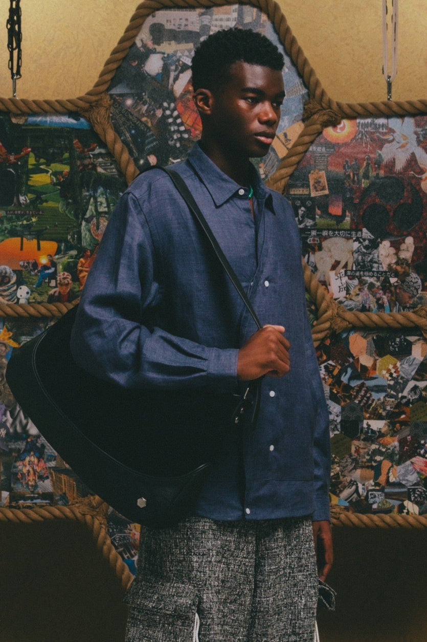 Linen Hooded Panel Shirt【NVY】