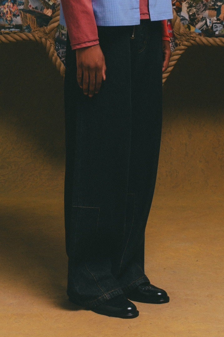 Two Zips Straight Wide Denim【BLK】