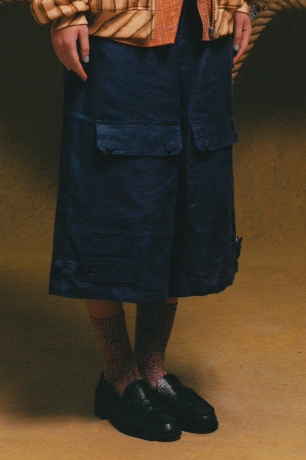 Linen Brade Buggy Shorts【NVY】