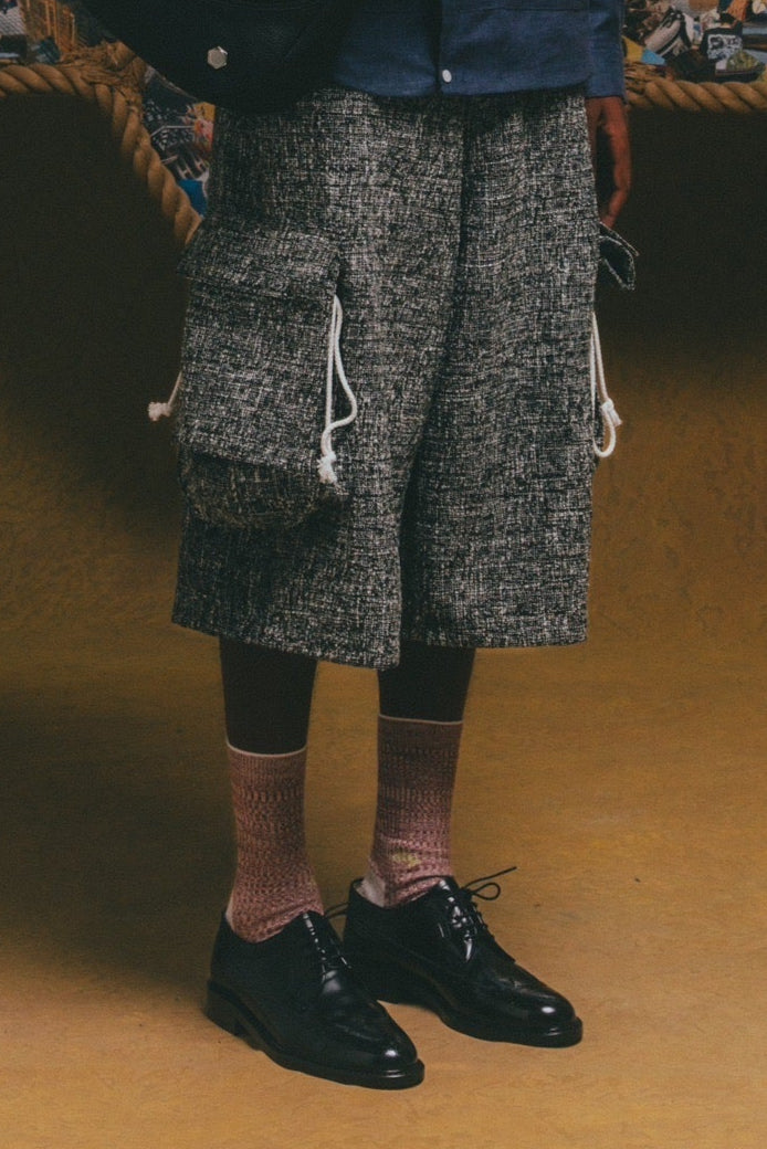Tweed Purse Cargo Shorts【BLK】