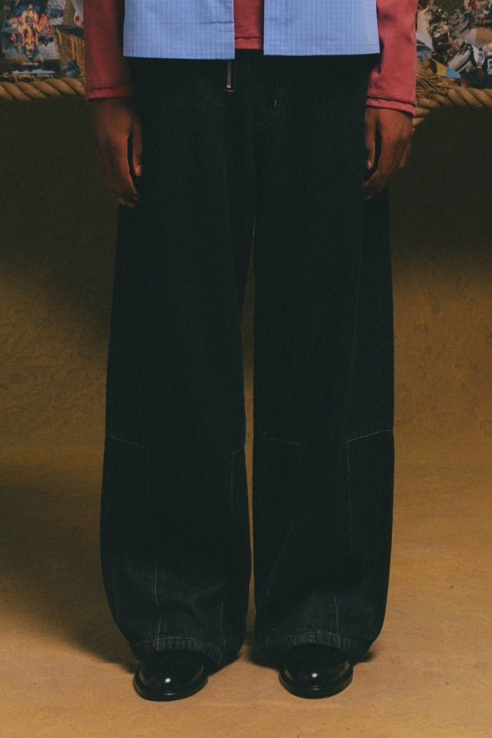 Two Zips Straight Wide Denim【BLK】