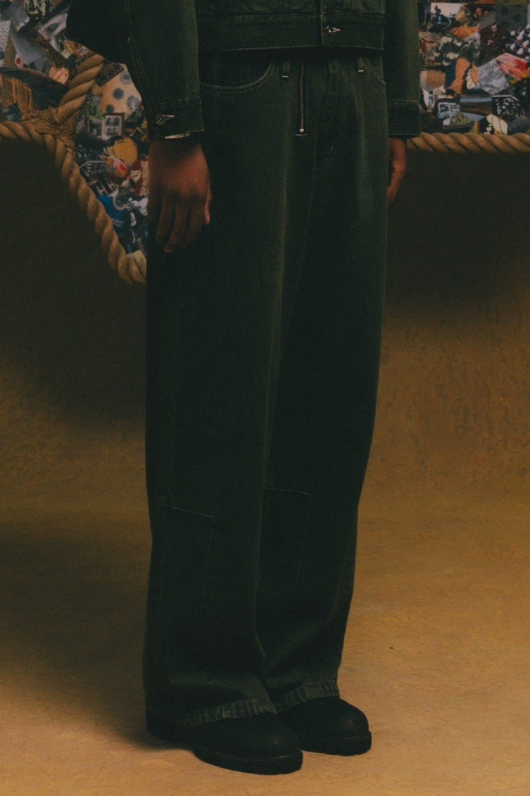 Two Zips Straight Wide Denim【GRN】