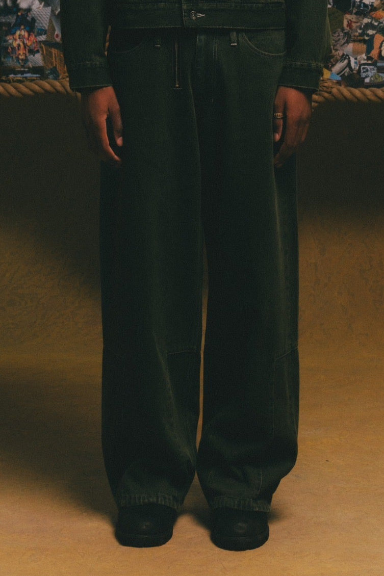Two Zips Straight Wide Denim【GRN】