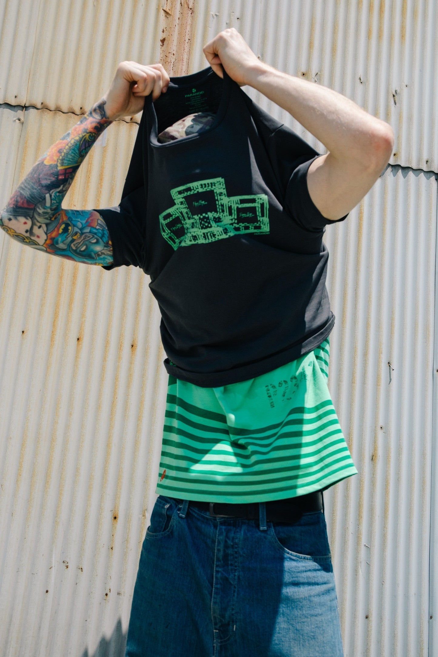 Crop Box T-Shirt "Blue Print" 【BLK】