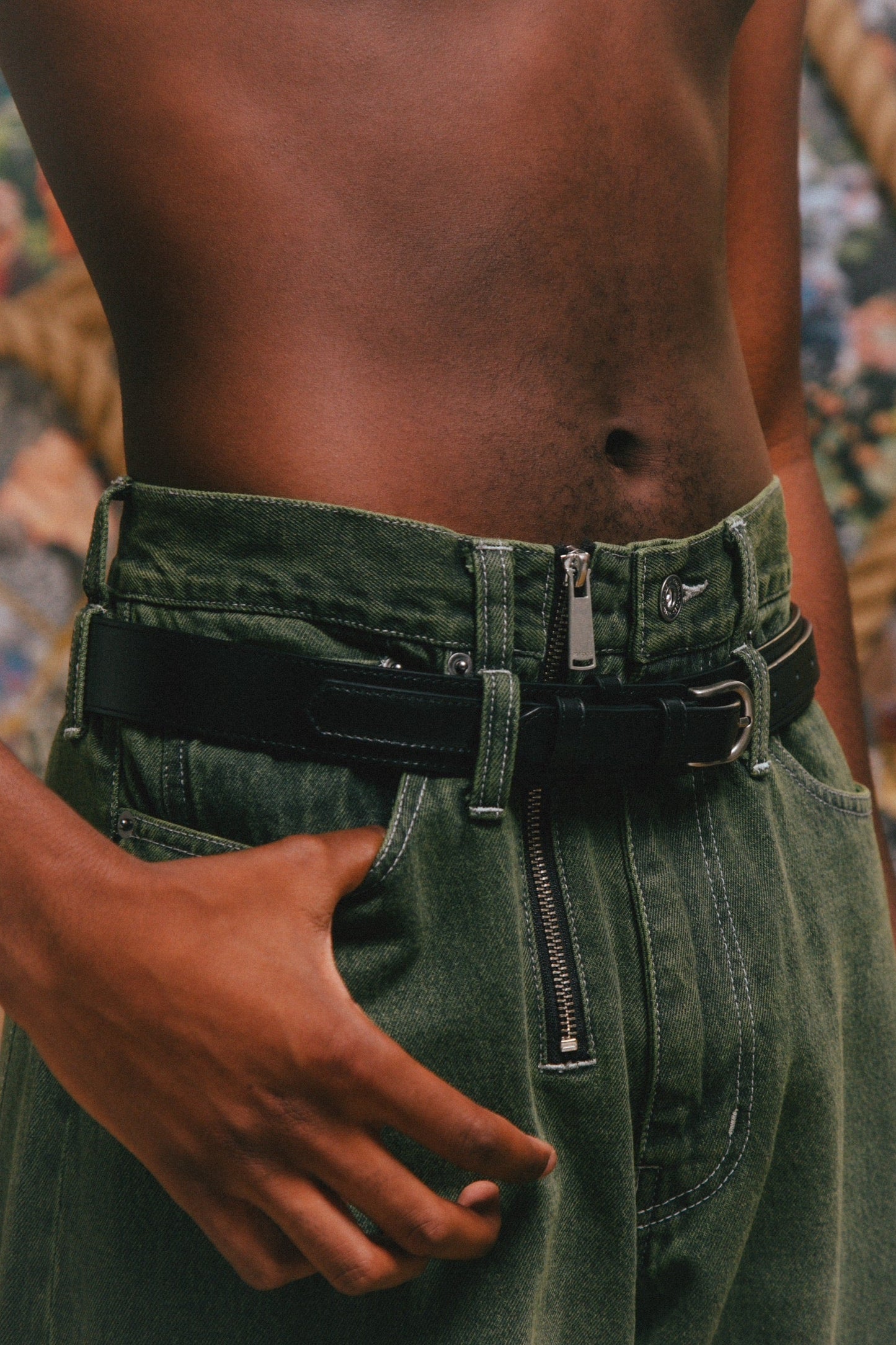 Two Zips Straight Wide Denim【GRN】