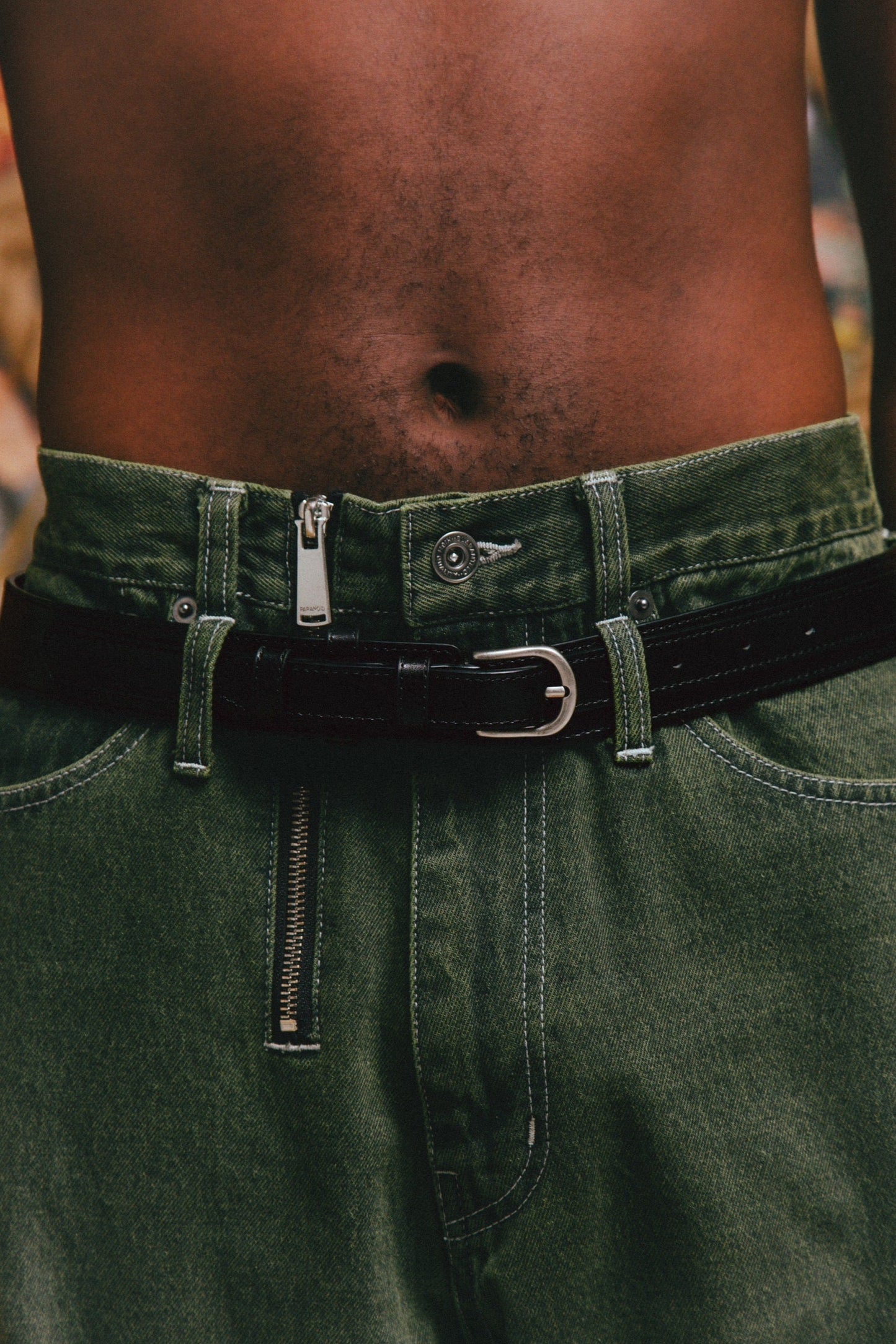 Two Zips Straight Wide Denim【GRN】