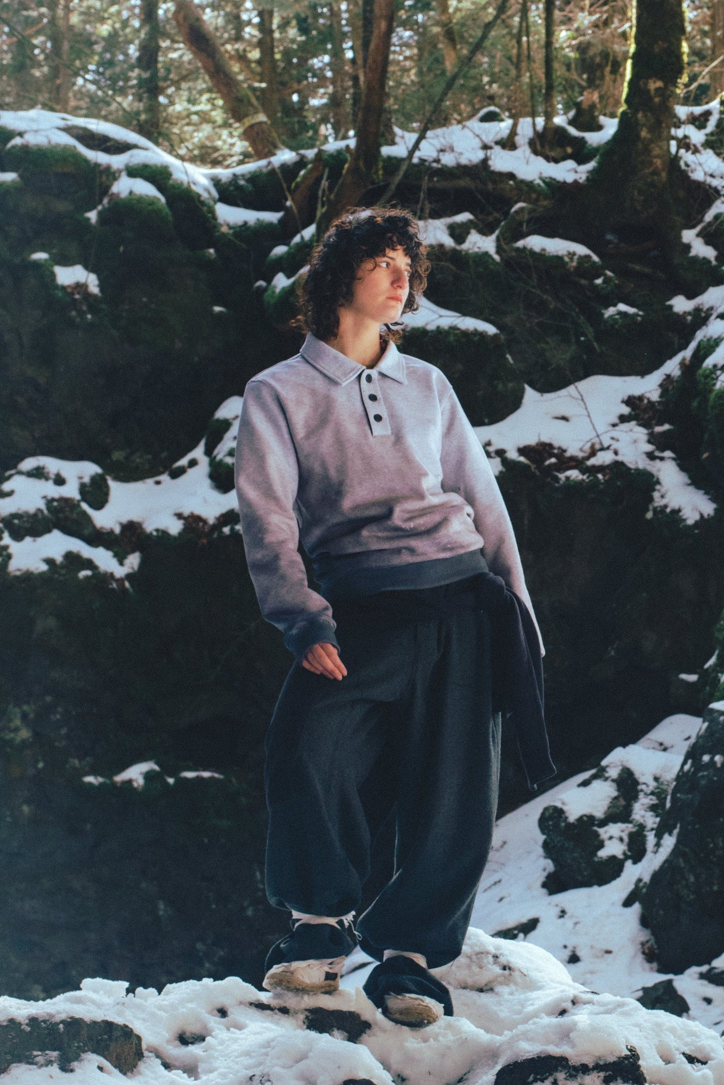 GRADATION HOODED POLO SWEATER
