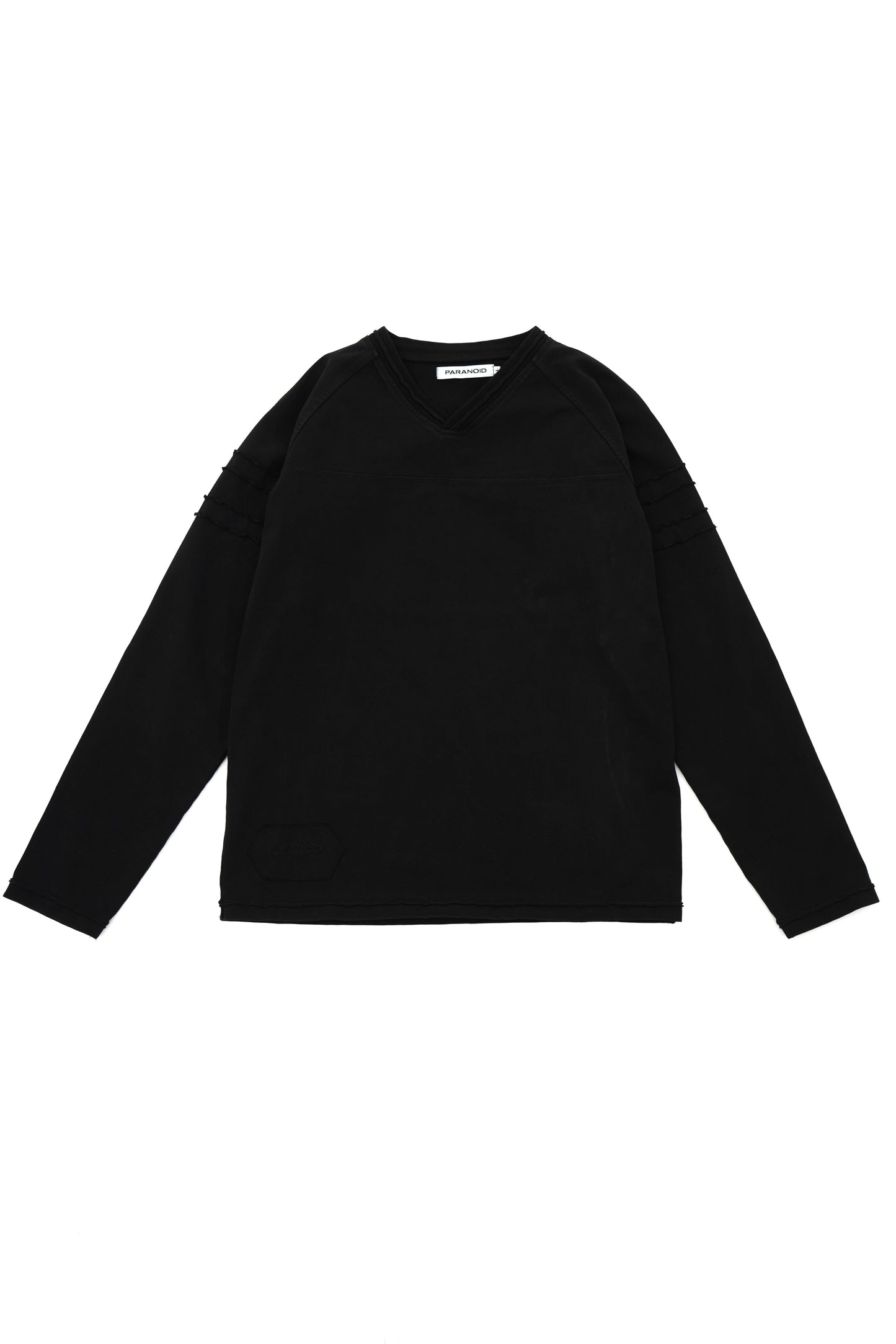 V-neck Elbow Patch L/S T-Shirt【BLK】