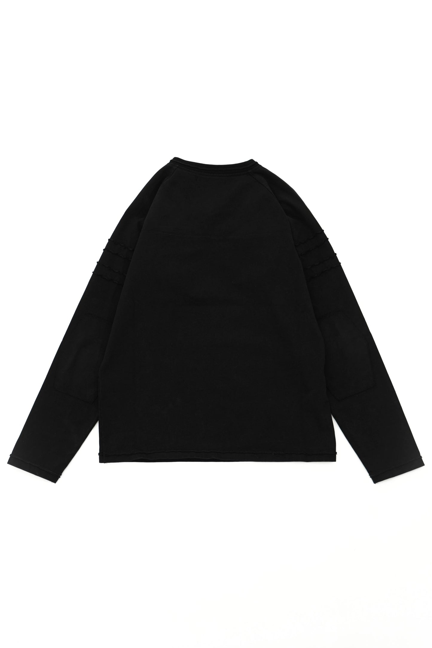 V-neck Elbow Patch L/S T-Shirt【BLK】