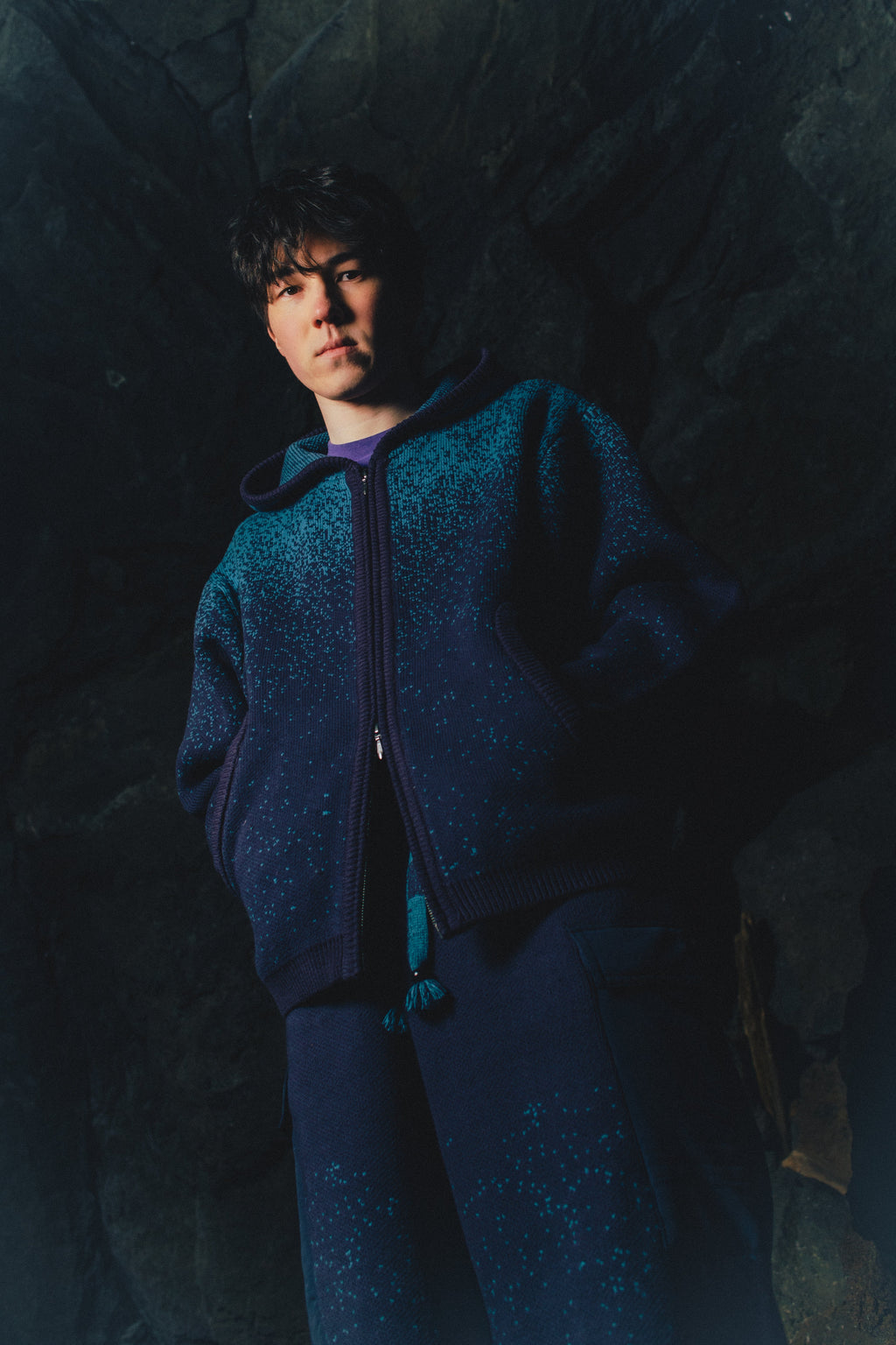 ”yukiyama” zip knit hoodie