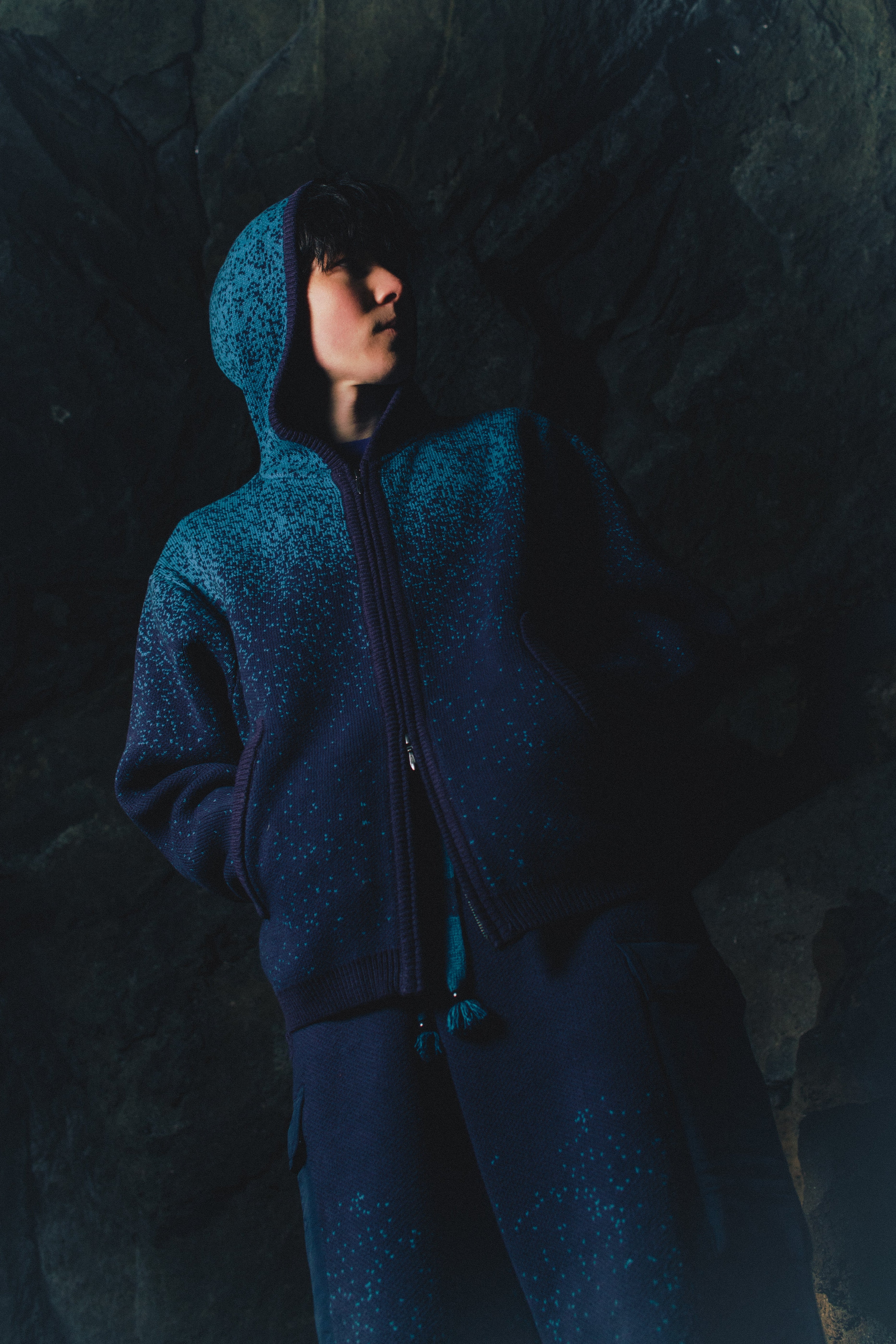 ”yukiyama” zip knit hoodie