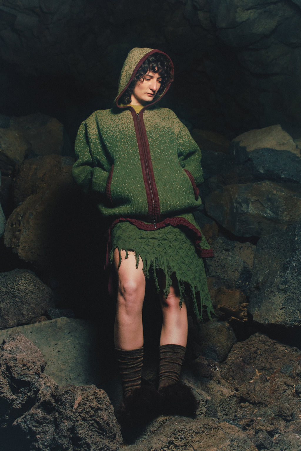 ”yukiyama” zip knit hoodie