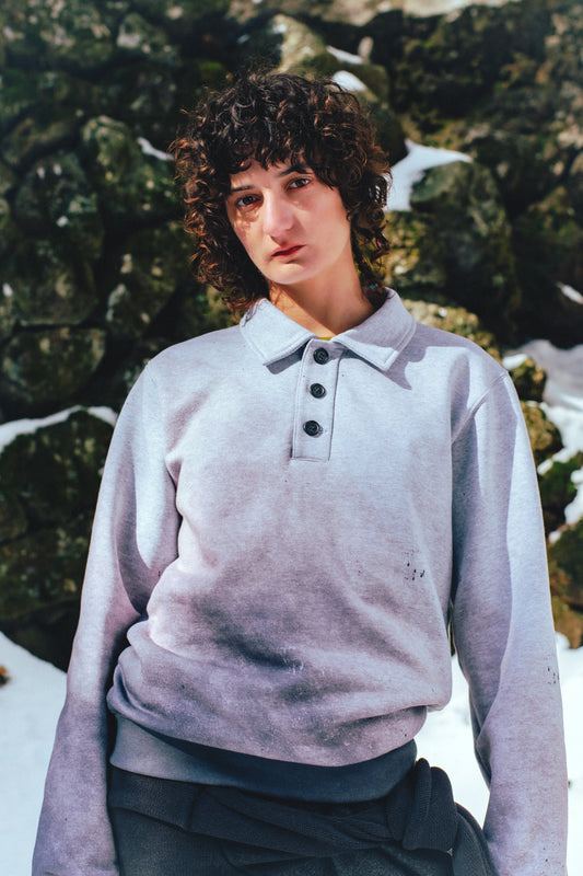 GRADATION HOODED POLO SWEATER