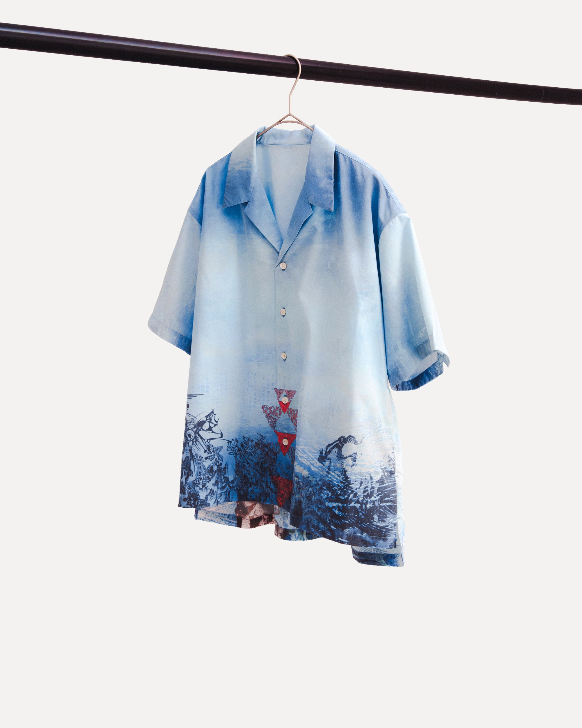 "print open collar"shirt