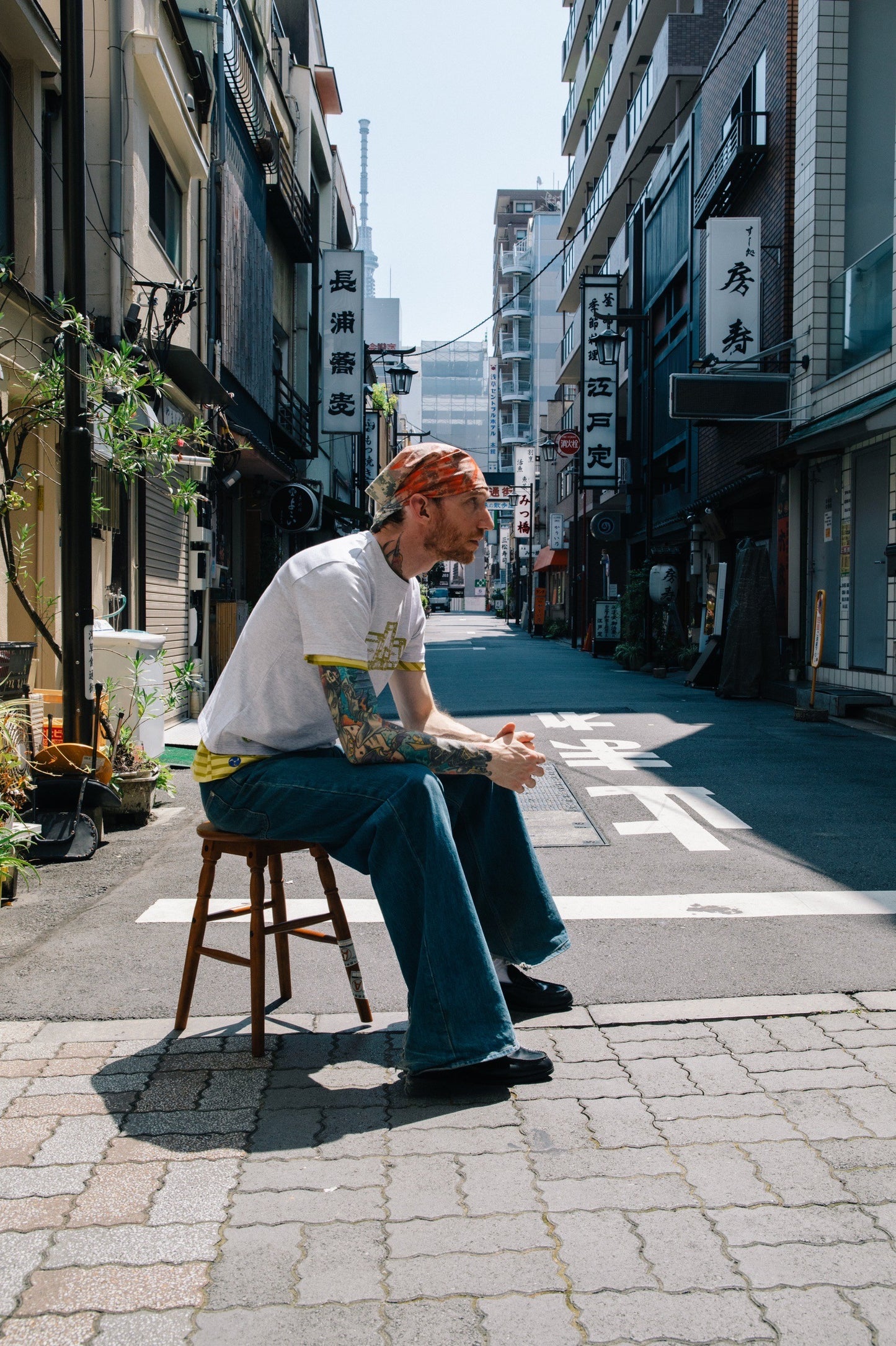 Crop Box T-Shirt "Blue Print" 【ASH】