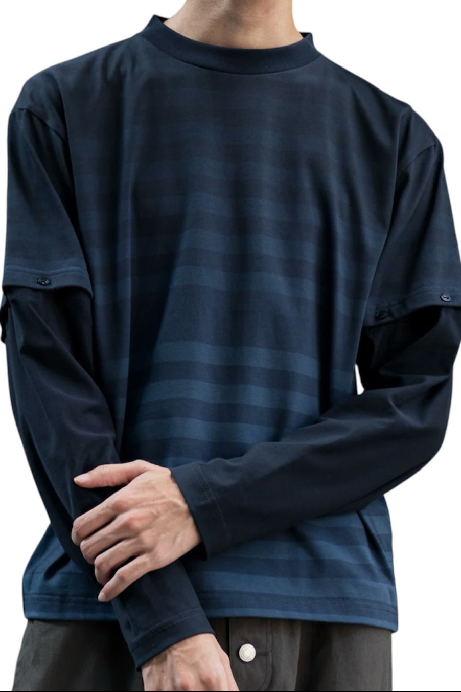 "horizontal stripe" reversible long sleeve t-shirt