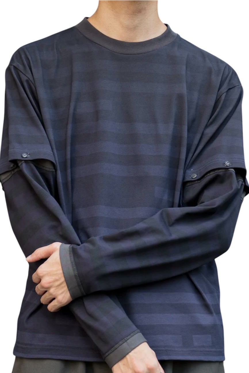 "horizontal stripe" reversible long sleeve t-shirt