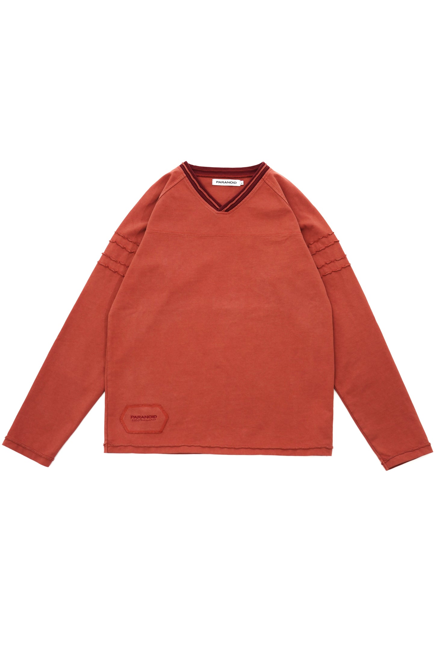V-neck Elbow Patch L/S T-Shirt【RED】