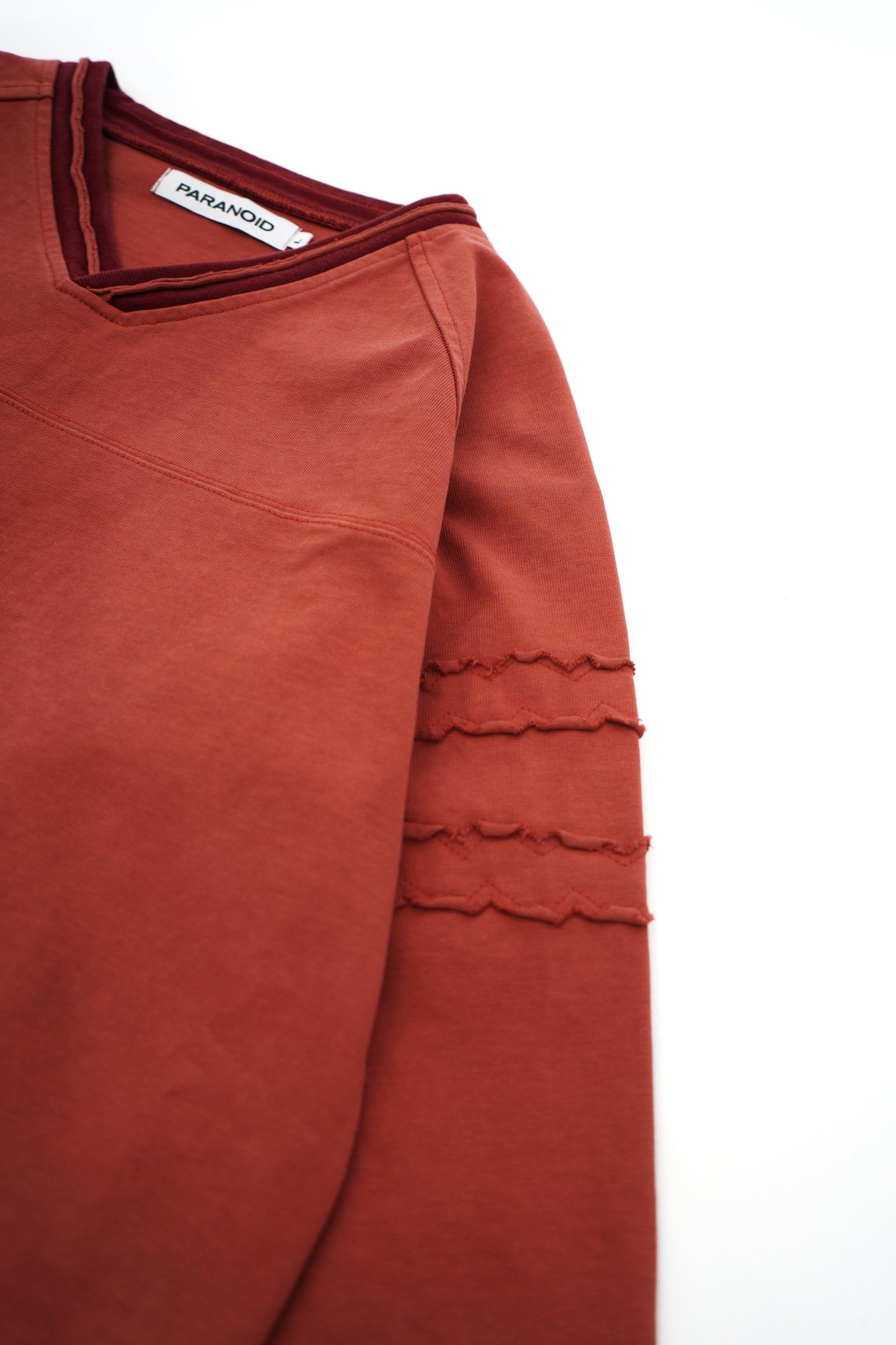 V-neck Elbow Patch L/S T-Shirt【RED】